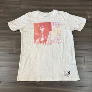 Roots of Fight, Elvis Presley, Graphic White T-Shirt with Pink and Orange Design